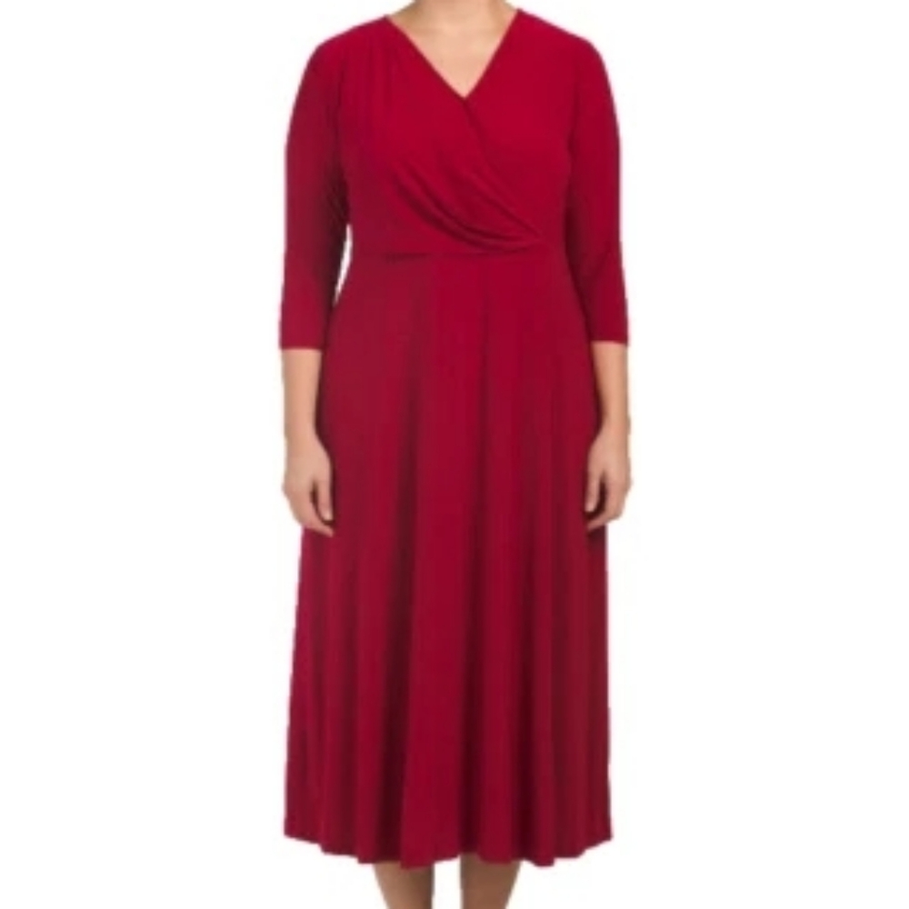 NWT Chaus Midi Red New York Dress 3/4 sleeves